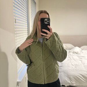 Garnet Hill Sage Green Quilted Puffer Jacket